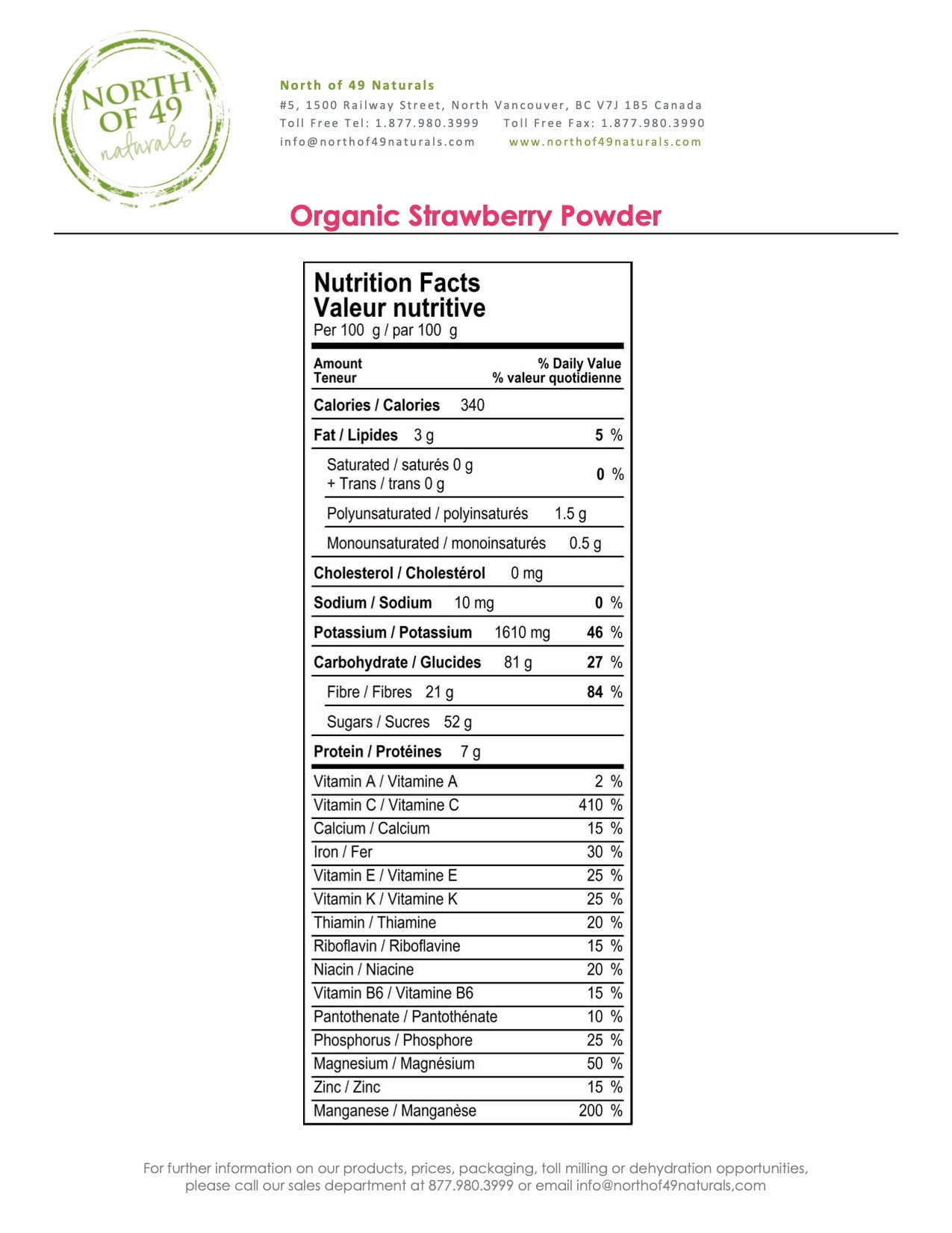 Organic Strawberry Powder Nutritional Facts