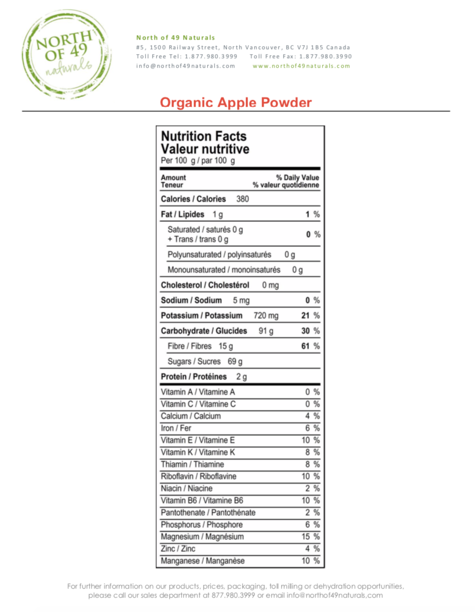 Organic Apple Powder Nutritional Facts