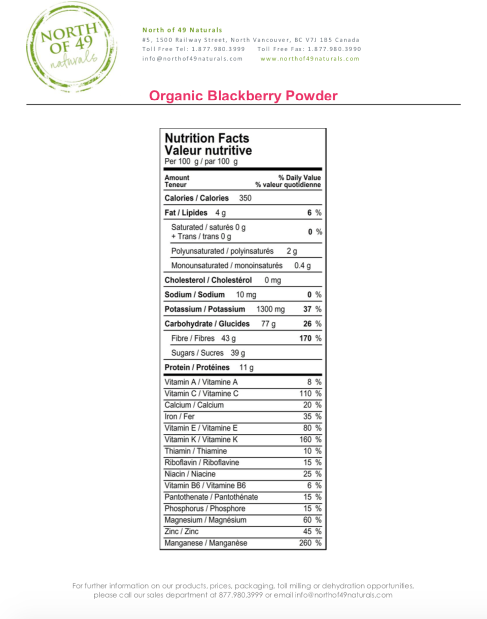 Organic Blackberry Powder Nutritional Facts