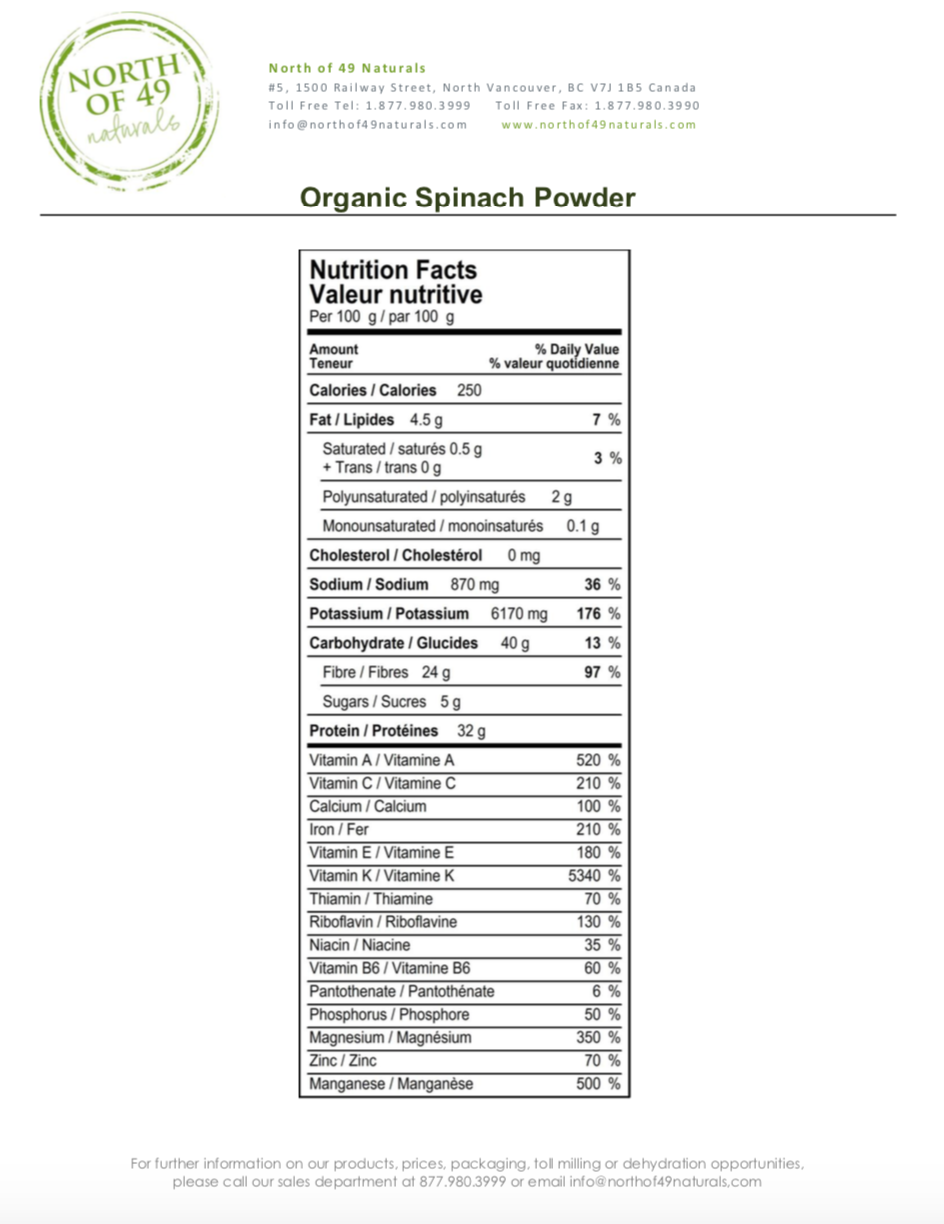 Organic Spinach Powder Nutritional Facts