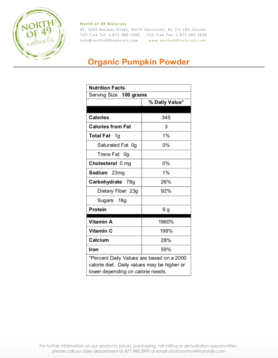 Organic Pumpkin Powder Nutritional Facts